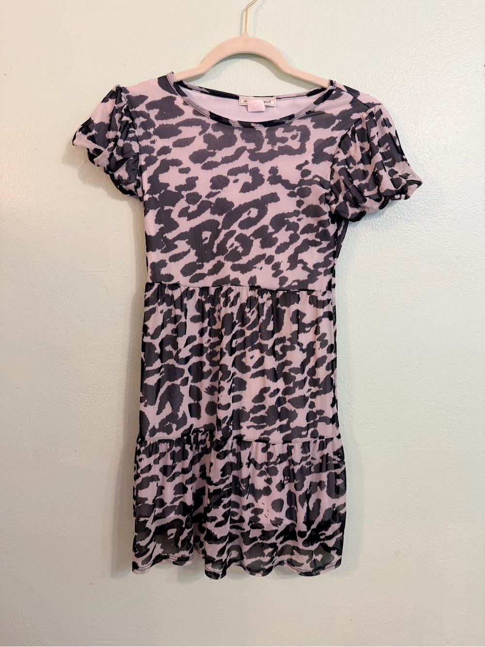 Dreamgirl Pink and Black Leopard Tiered Puff Sleeve Dress